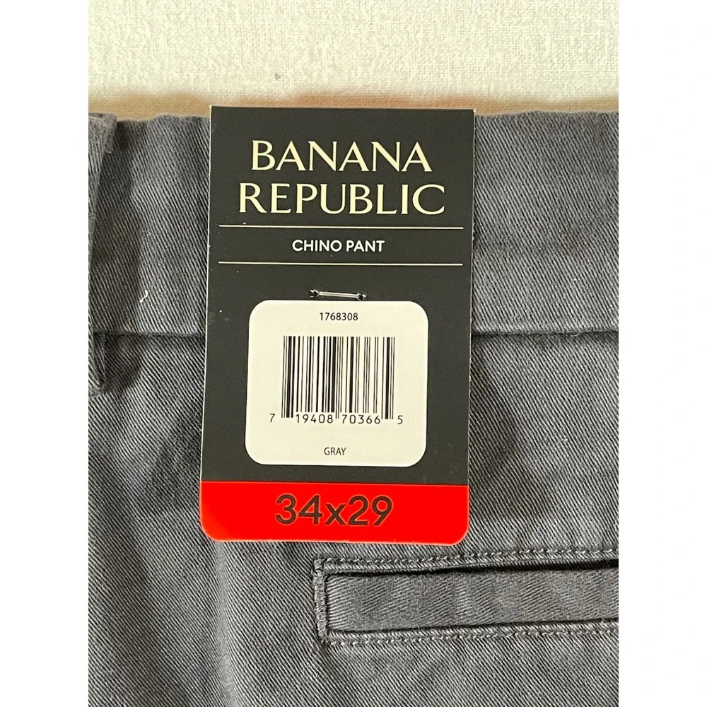 Banana Republic Mens Gray Chino Pants 34x29 Straight Leg Flat Front Trousers NWT